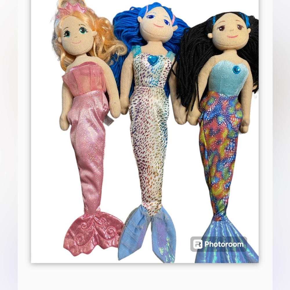 Aurora Mermaid Dolls.  Stuffed Toy Lot. 3 included.